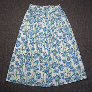 Vtg Lilly Pulitzer A-Line Midi Skirt S Blue Green Floral Snap Front Stretch Iris